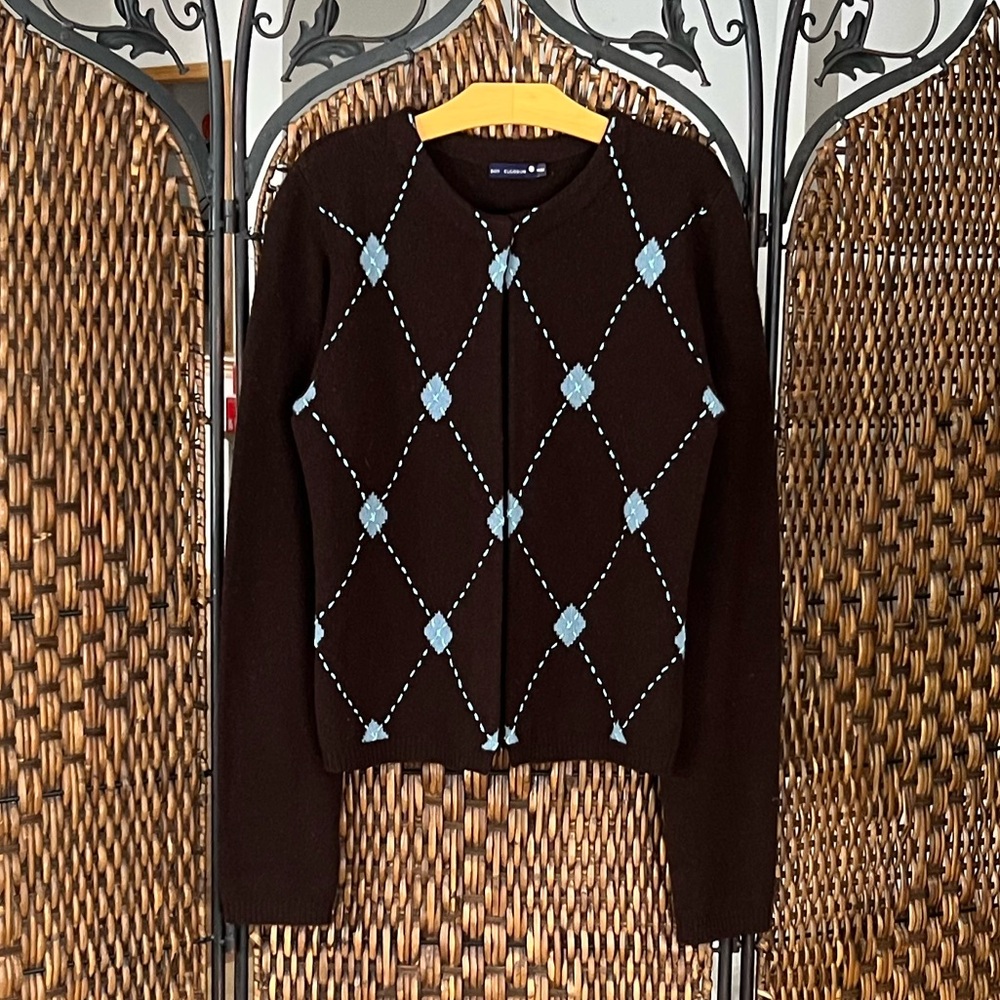 Wool Argyle Don Algodon Cardigan Sweater Women’s Medium